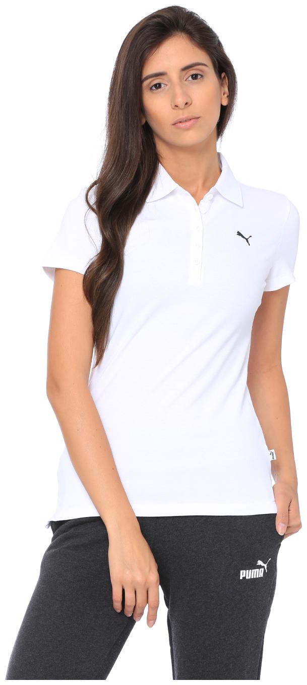 

Puma Women White Regular fit Polo neck Cotton T shirt