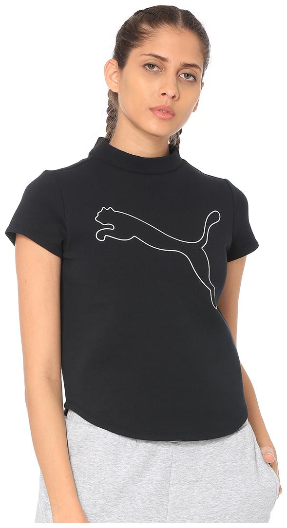 

Puma Women Black Regular fit Round neck Cotton T shirt