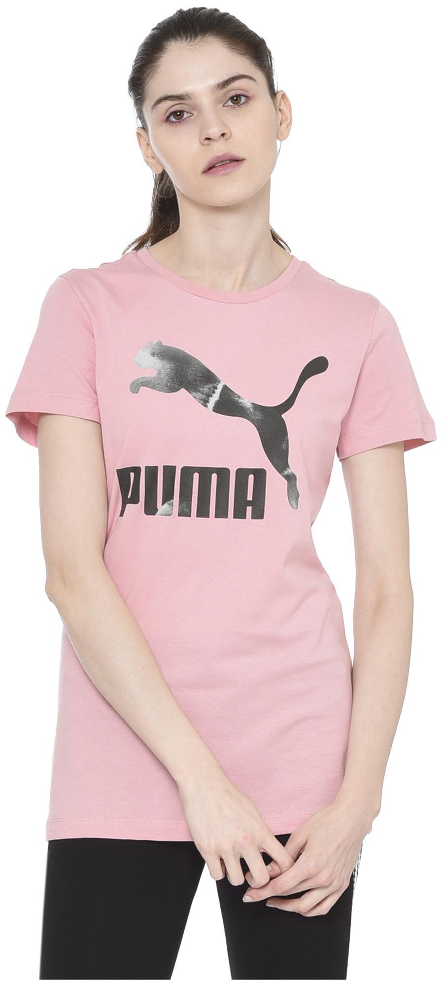 

Puma Women Pink Regular fit Round neck Cotton T shirt