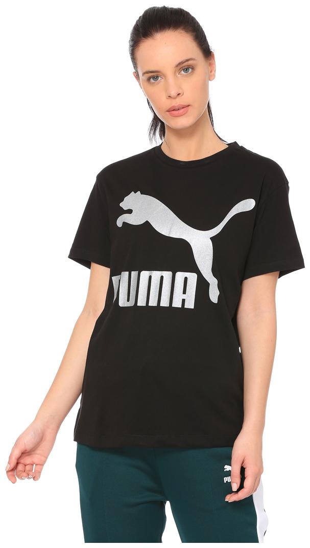 

Puma Women Black Regular fit Round neck Cotton T shirt