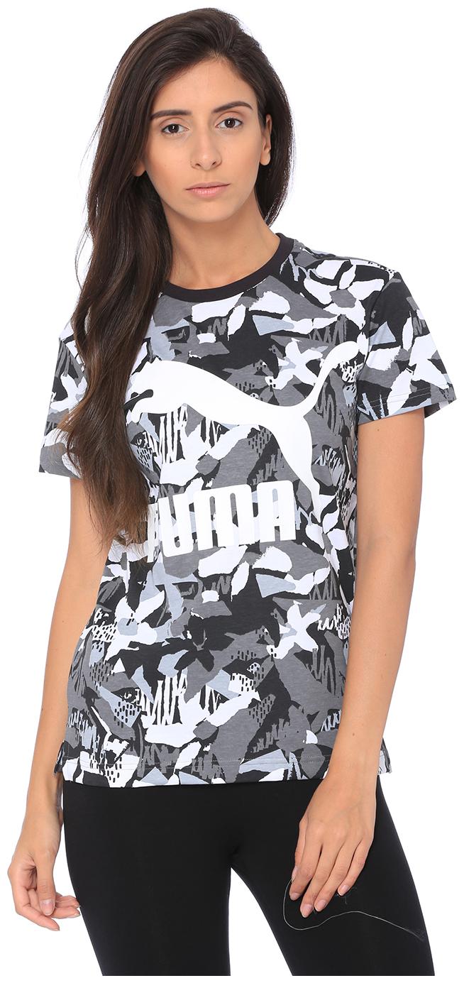 

Puma Women Black White Regular fit Round neck Cotton T shirt