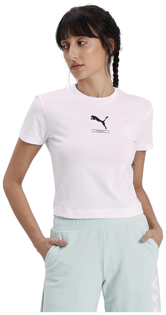 

Puma Women White Regular fit Round neck Cotton T shirt