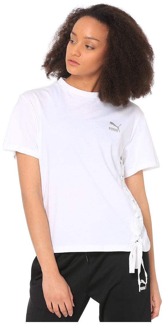 

Puma Women White Regular fit Round neck Cotton T shirt