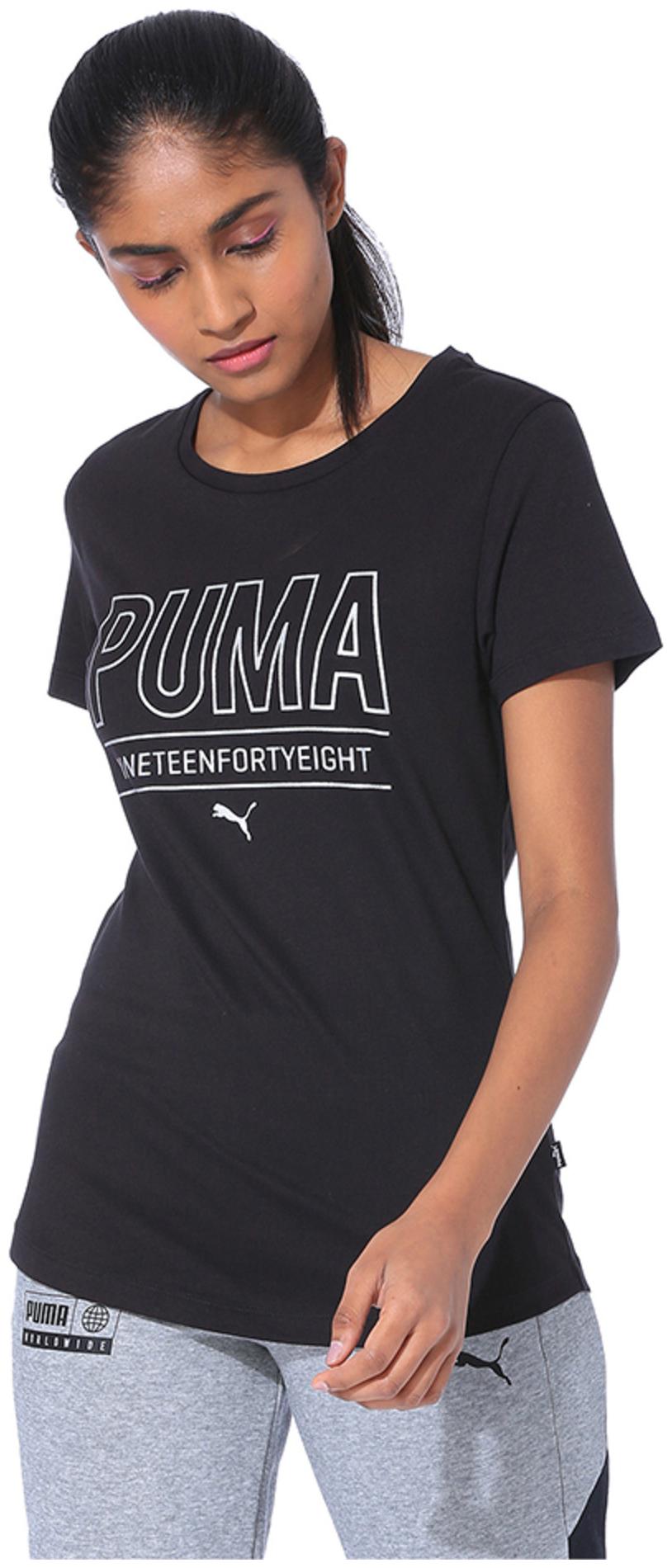 

Puma Women Black Regular fit Round neck Cotton T shirt