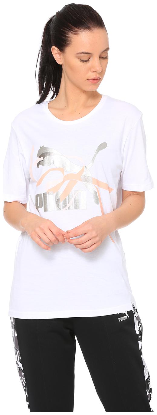 

Puma Women White Regular fit Round neck Cotton T shirt