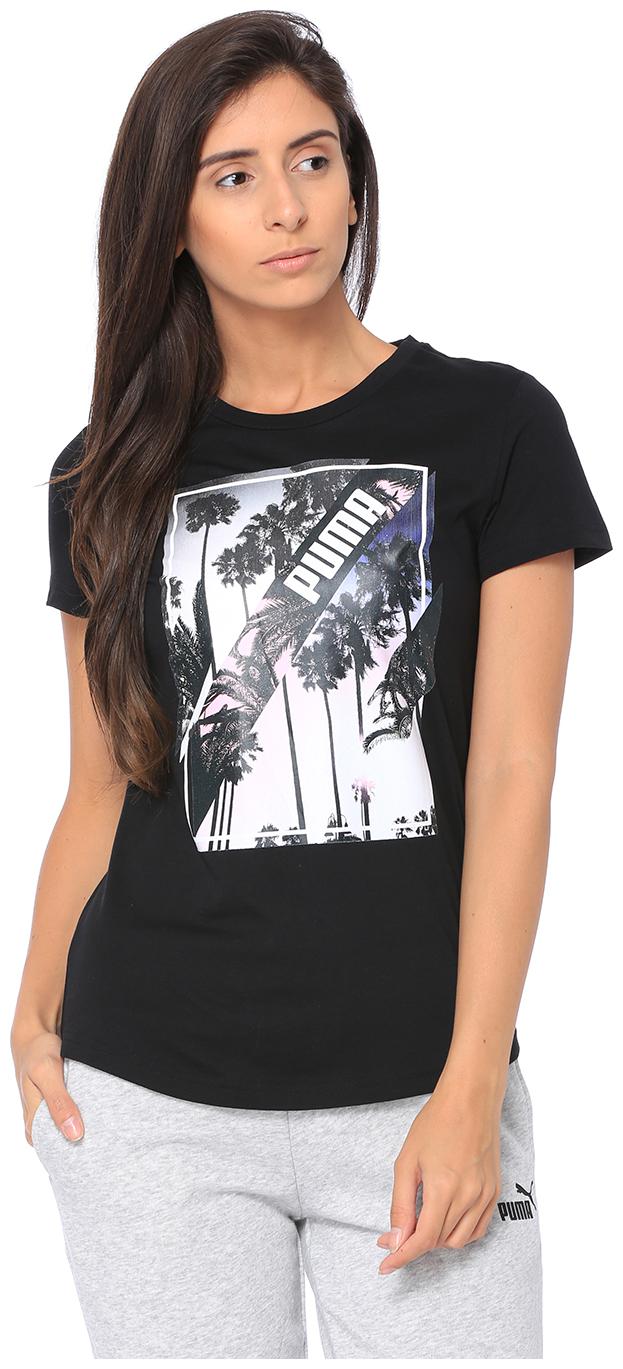 

Puma Women Black Regular fit Round neck Cotton T shirt