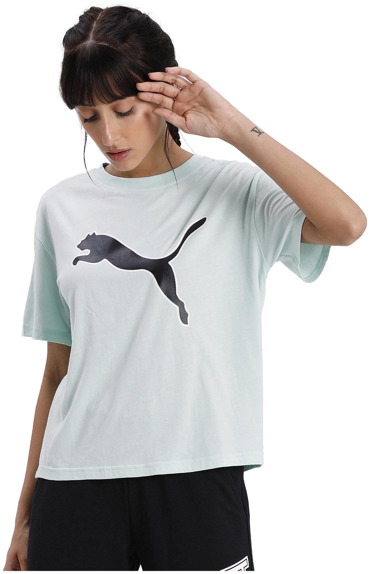 

Puma Women Green Regular fit Round neck Cotton T shirt