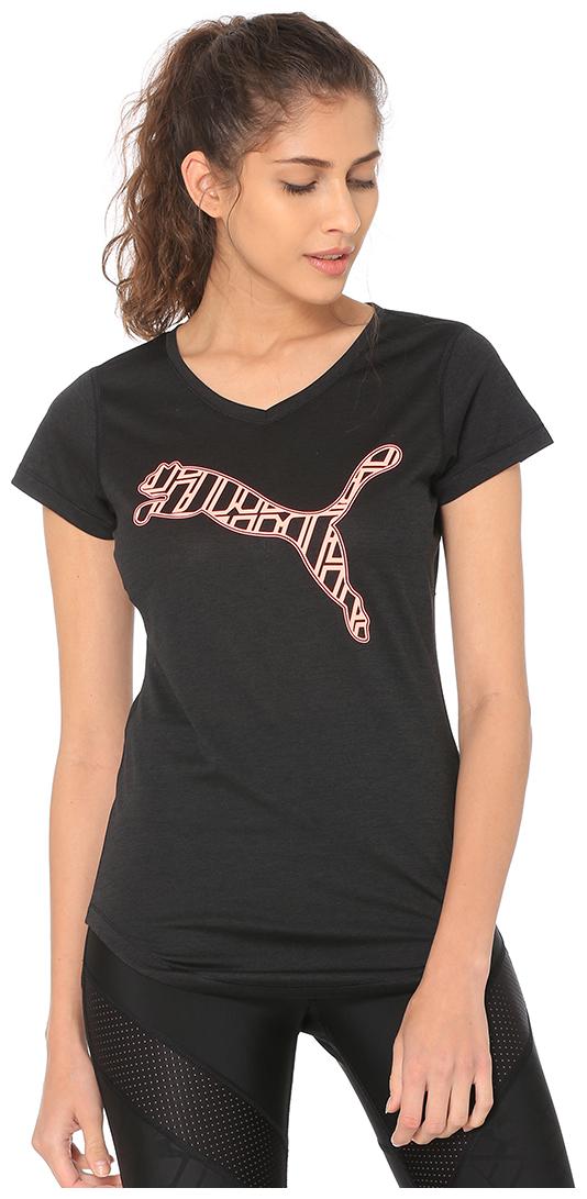 

Puma Women Black Regular fit V neck Polyester T shirt
