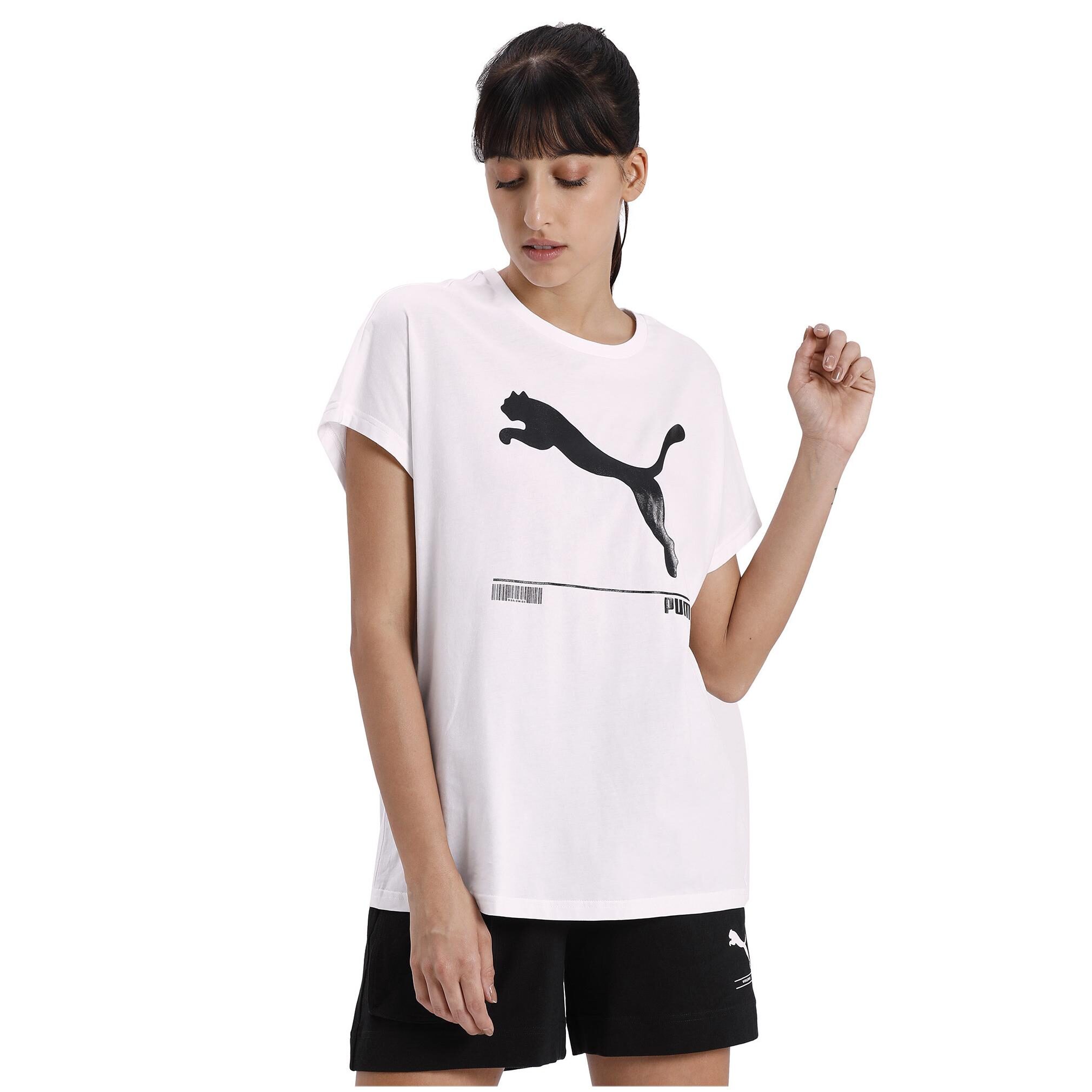 

Puma Women White Regular fit Round neck Cotton T shirt