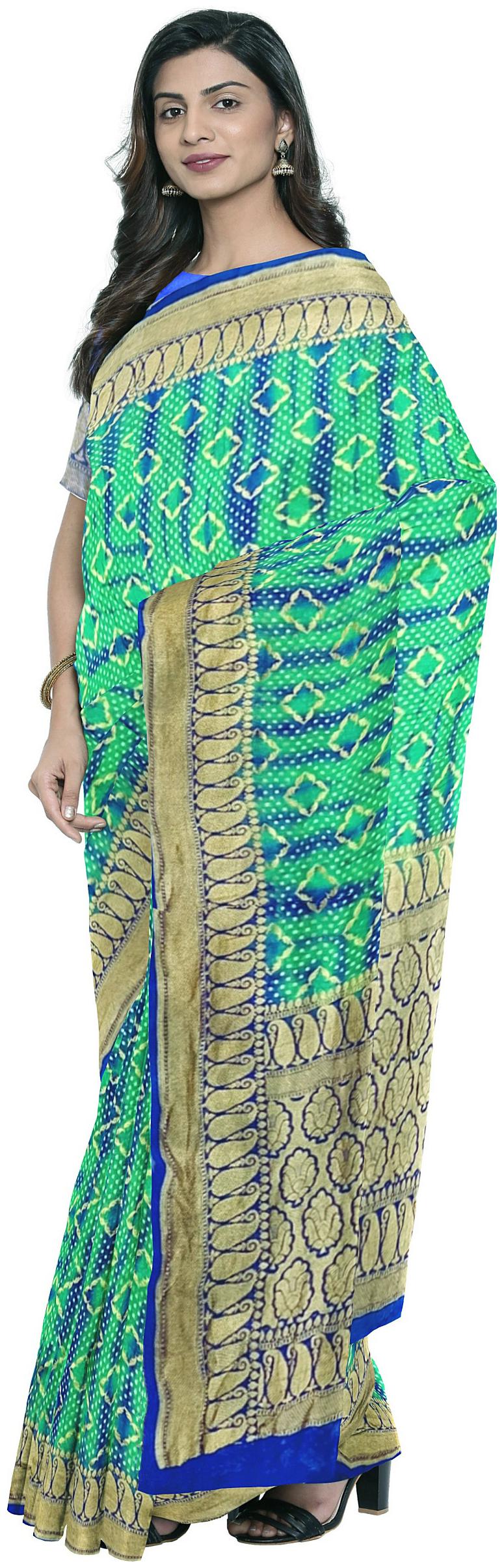 

Pure Banarasi Chiffon Silk Tie-Dye Hand Woven Saree