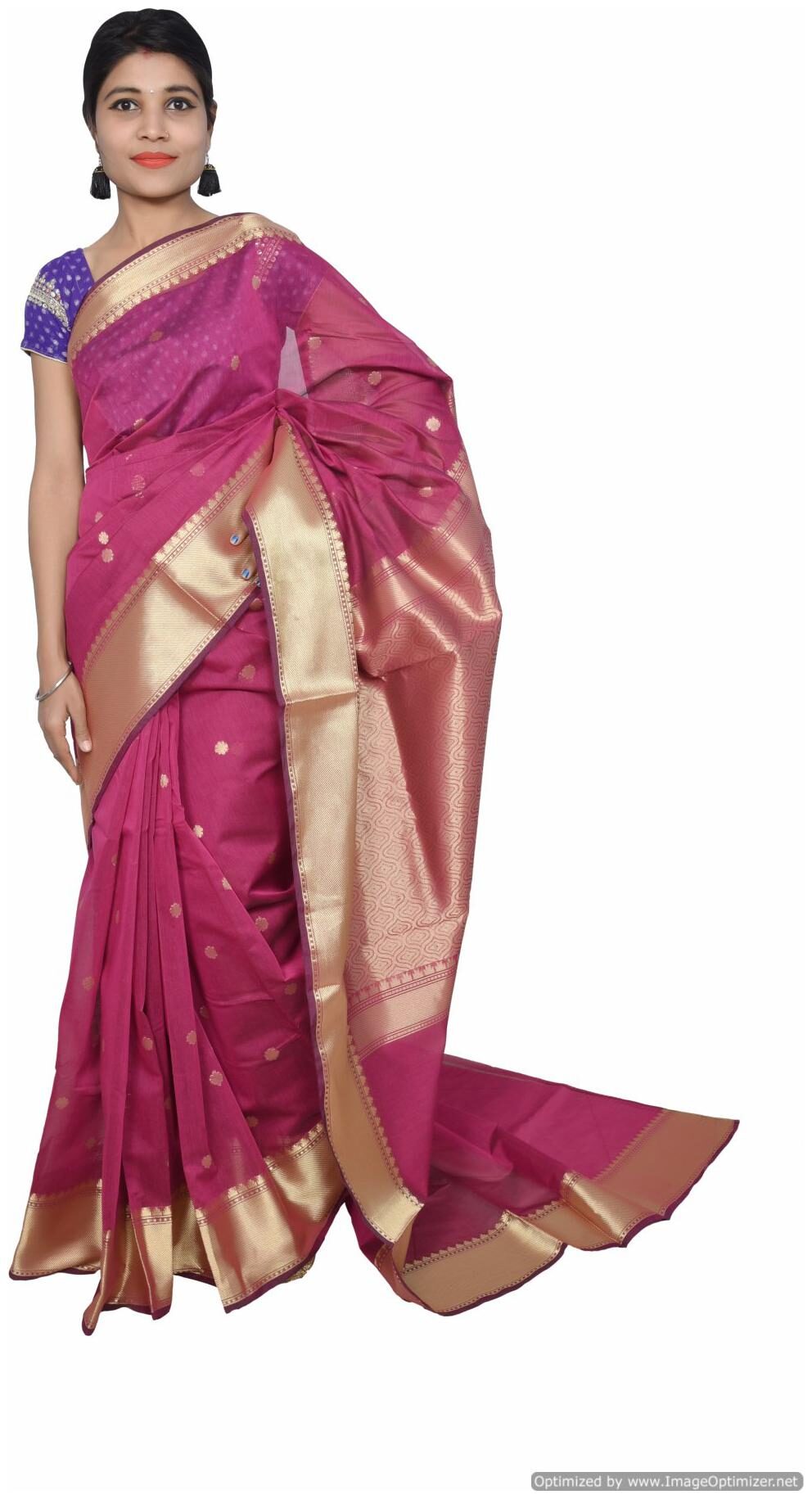 

Purple Banarsi Cotton Silk Saree with Running Blouse Fabric BS21