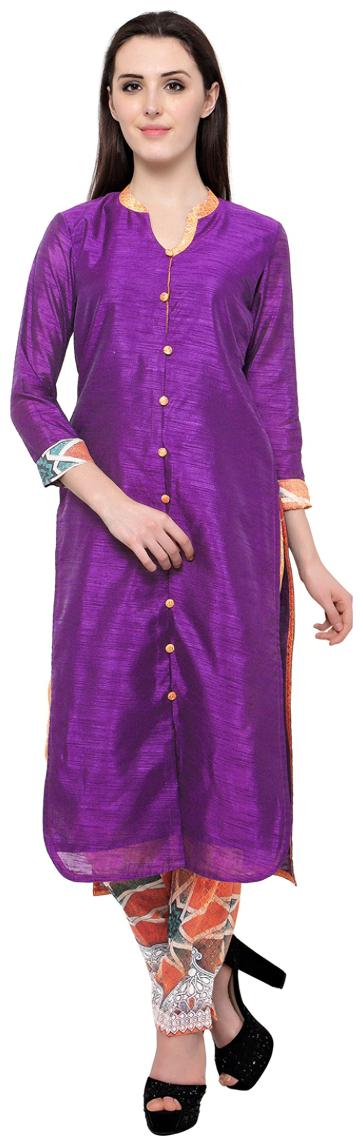 

Admyrin Purple Banglori Silk Kurta With Orange Digitally Printed Pants