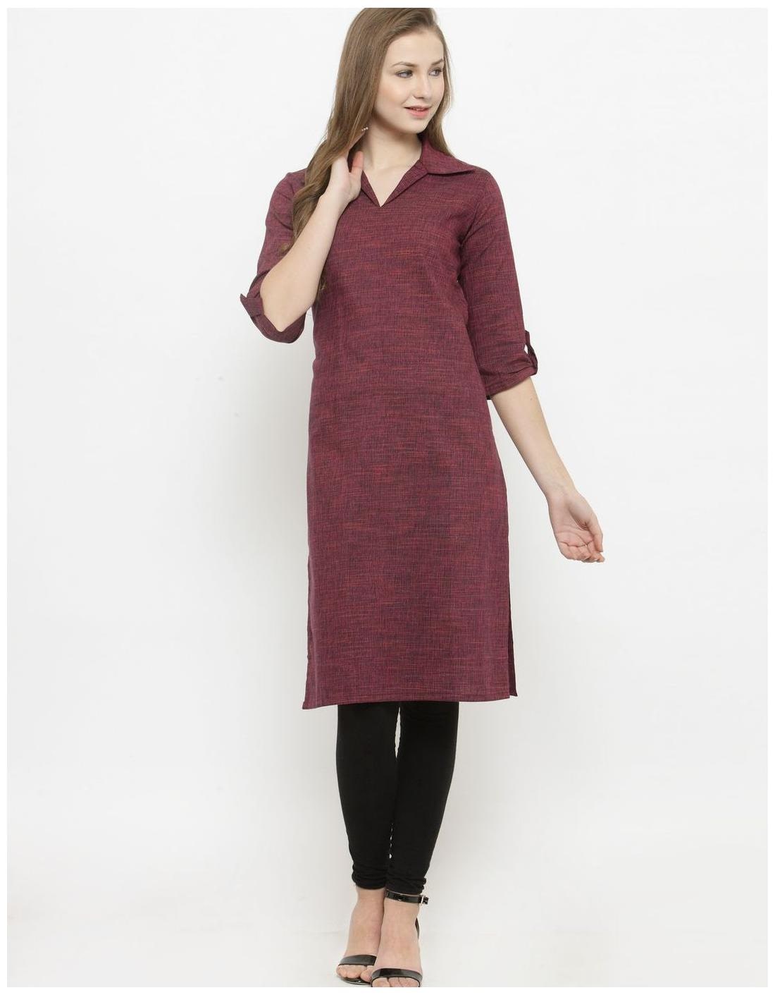 

Purple Shirt Collar Cotton kurti