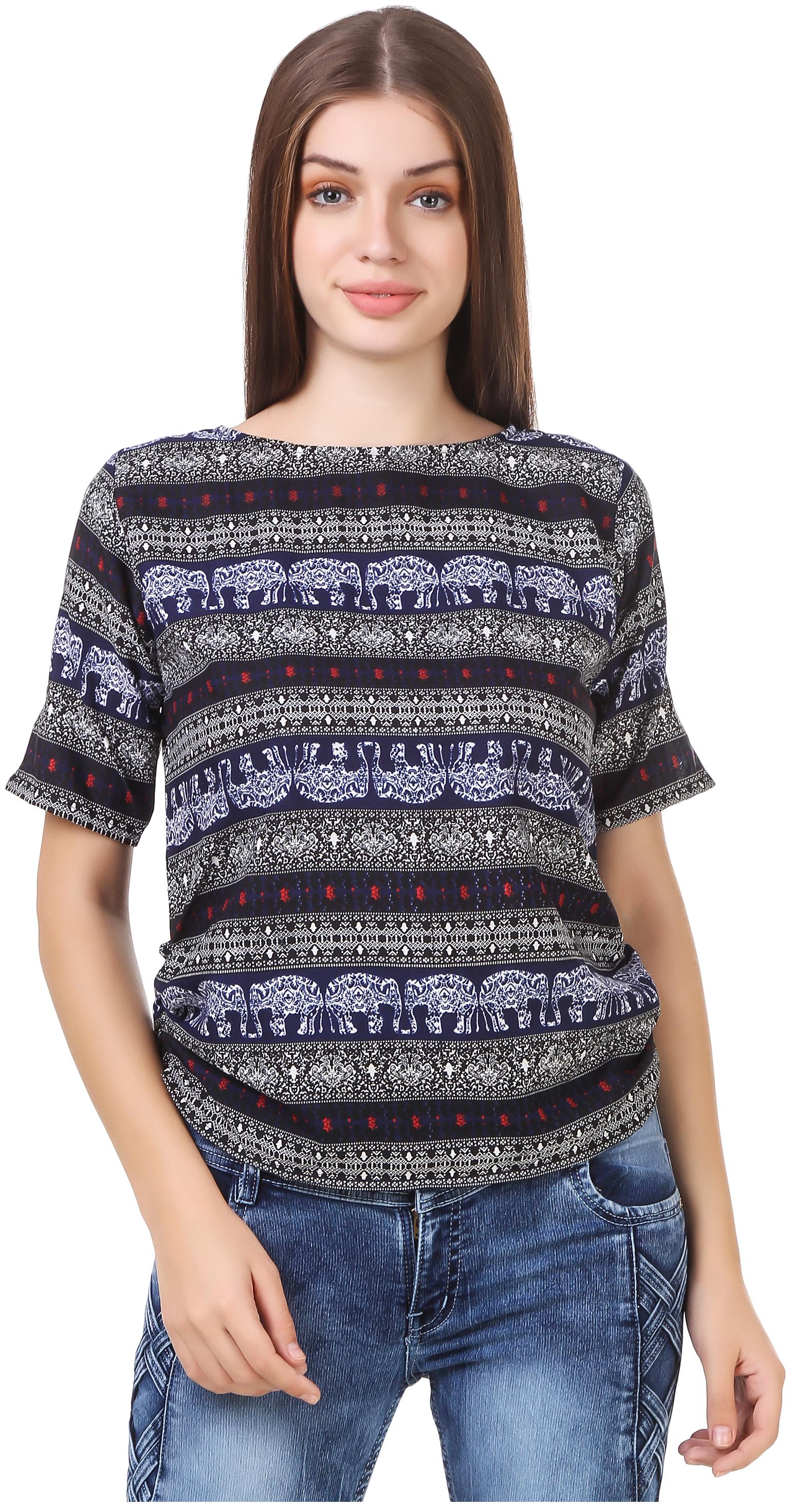 

Purplehuez Women Printed Regular top - Blue