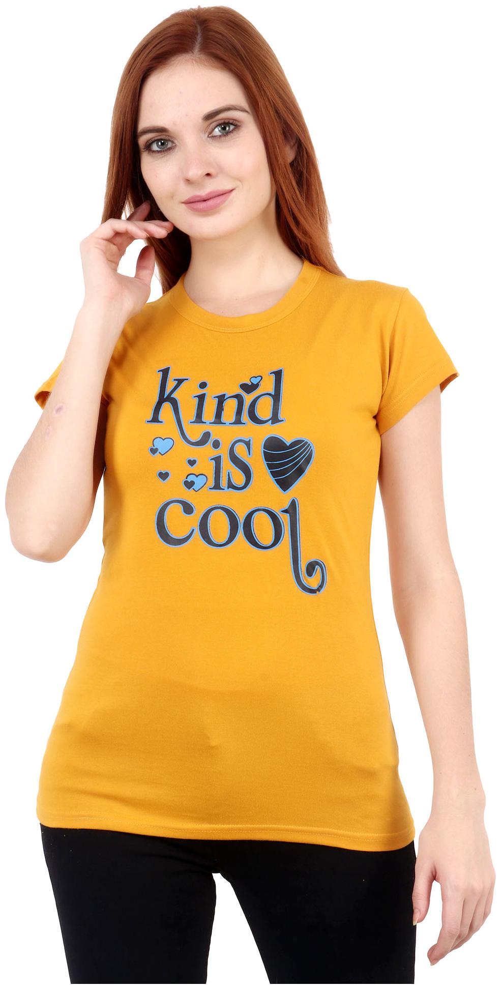 

Purplehuez Women Mustard Regular fit Round neck Cotton T shirt