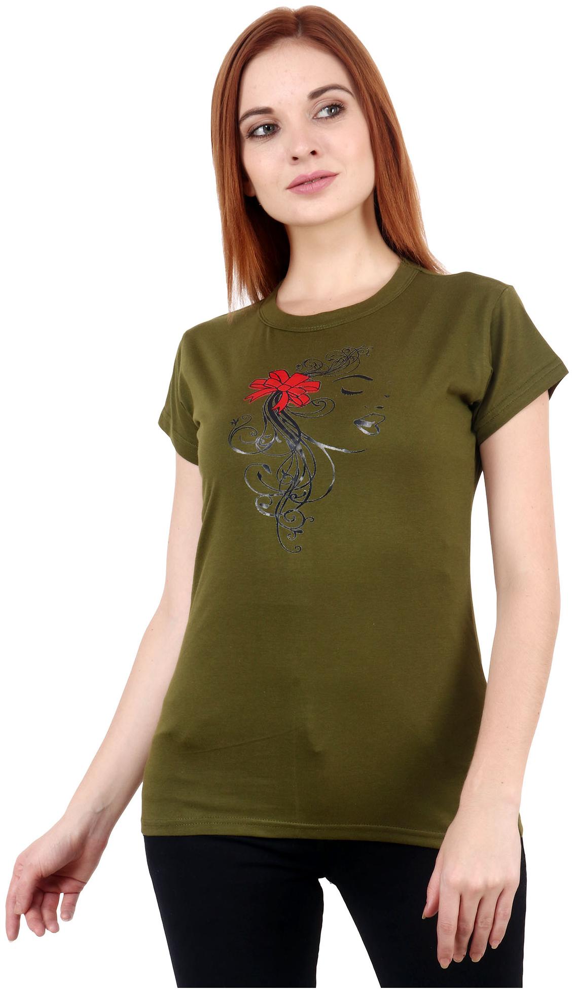 

Purplehuez Women Olive Regular Fit Round Neck Cotton T Shirt