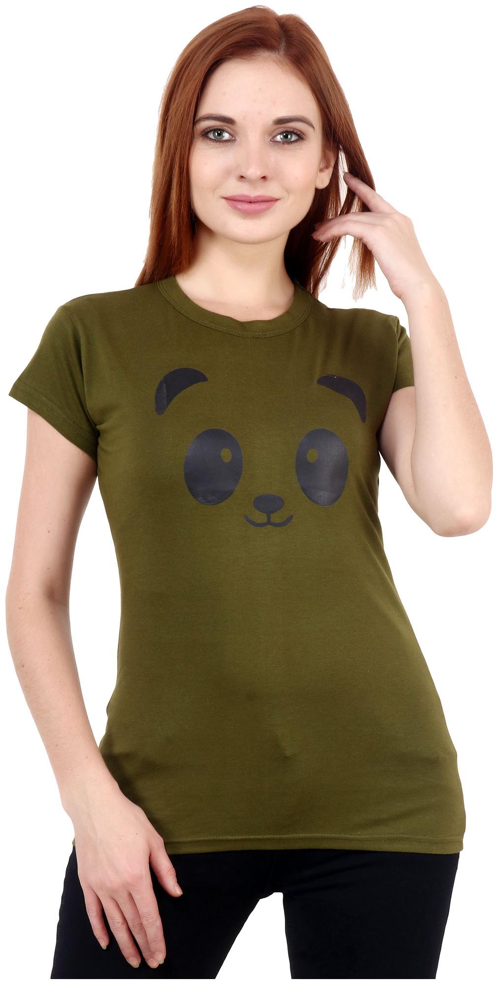

Purplehuez Women Olive Regular Fit Round Neck Cotton T Shirt