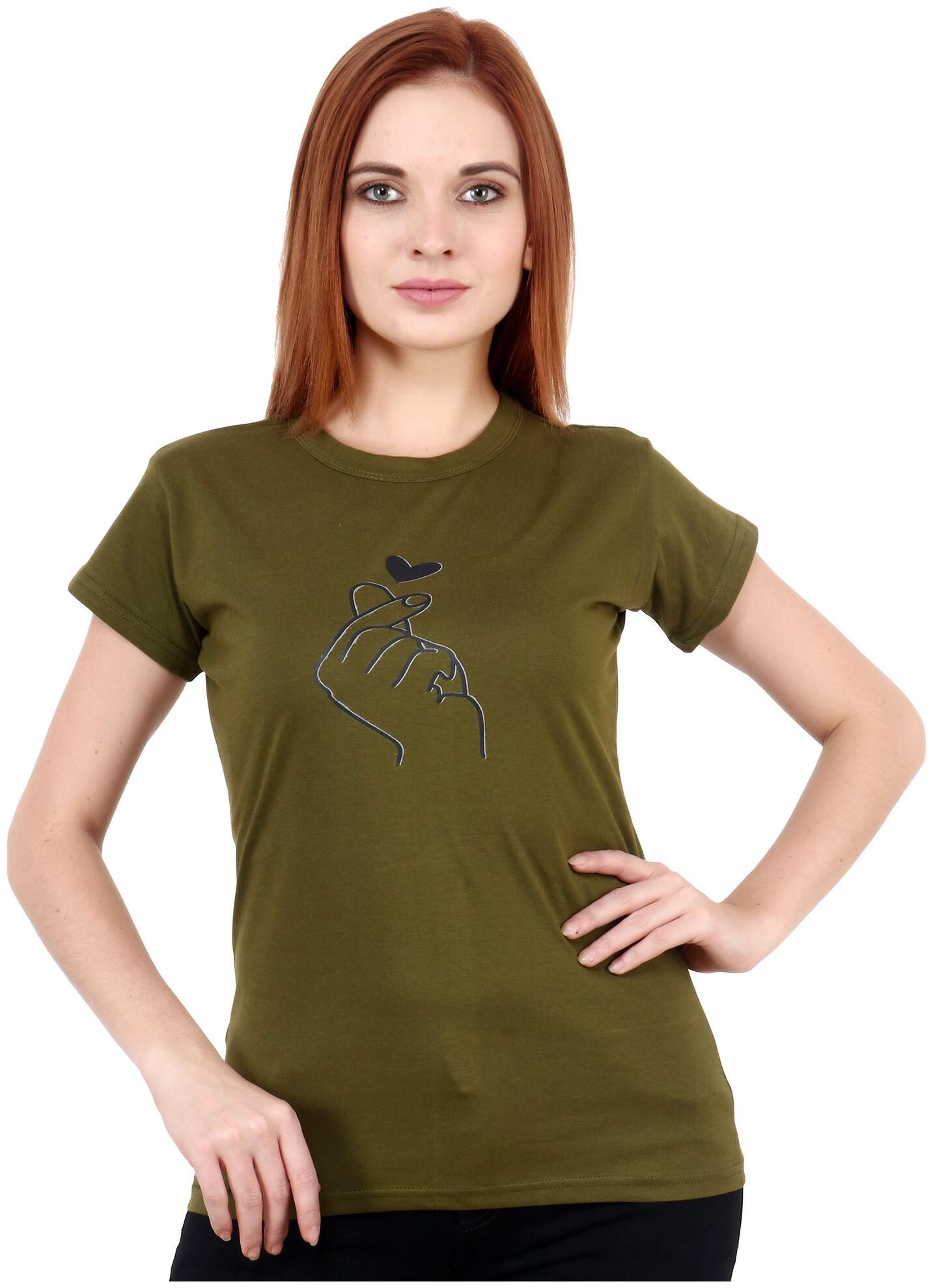 

Purplehuez Women Olive Regular Fit Round Neck Cotton T Shirt