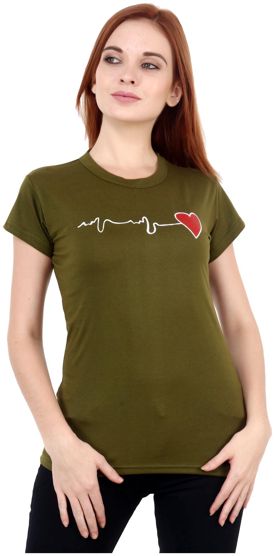 

Purplehuez Women Olive Regular Fit Round Neck Cotton T Shirt