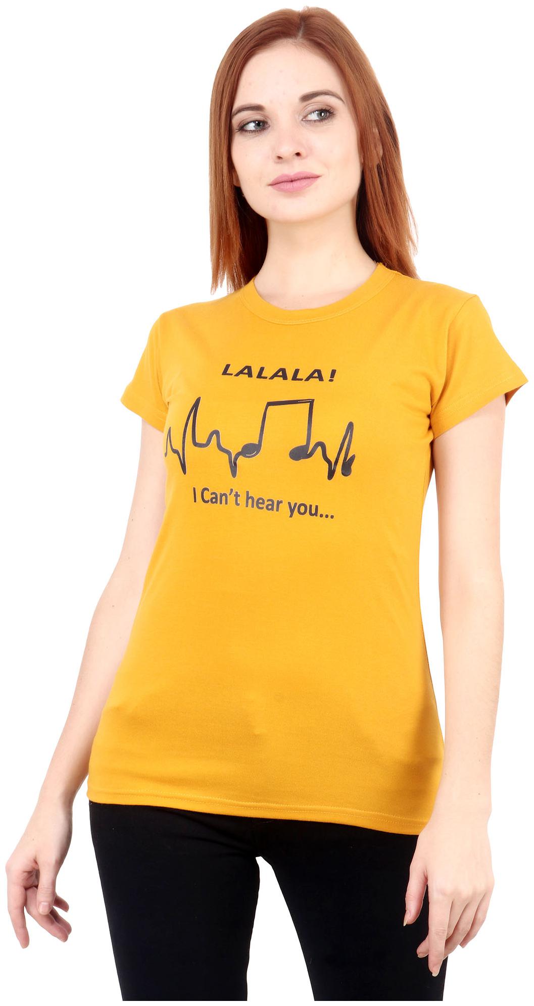 

Purplehuez Women Mustard Regular fit Round neck Cotton T shirt