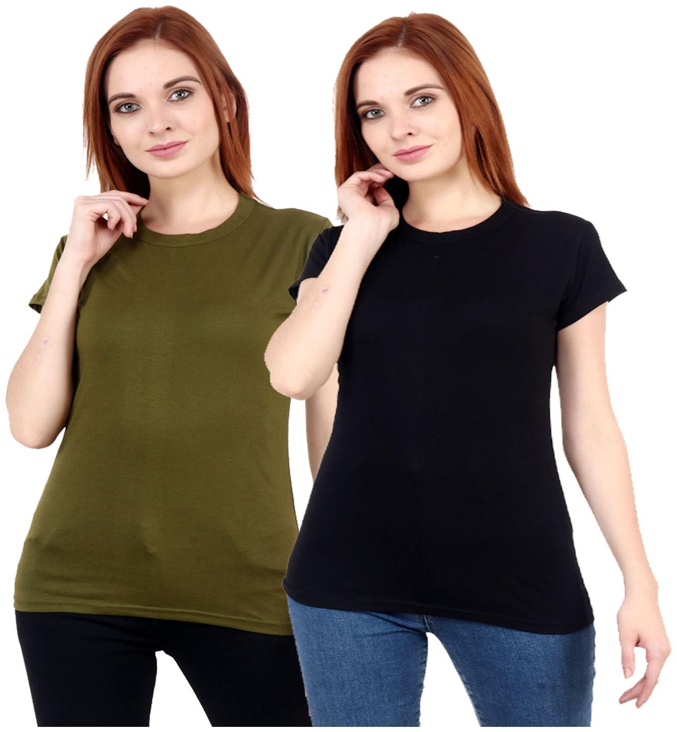 

Purplehuez Women Regular Fit Round Neck Cotton T Shirt (Pack Of 2) -Black Olive