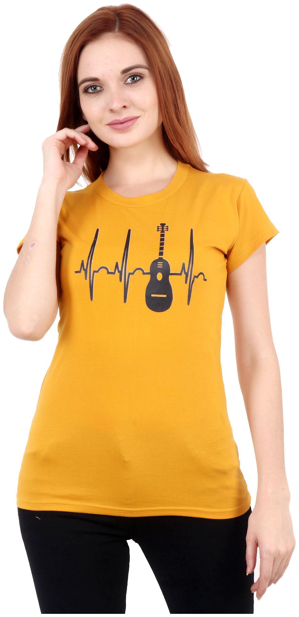 

Purplehuez Women Mustard Regular fit Round neck Cotton T shirt