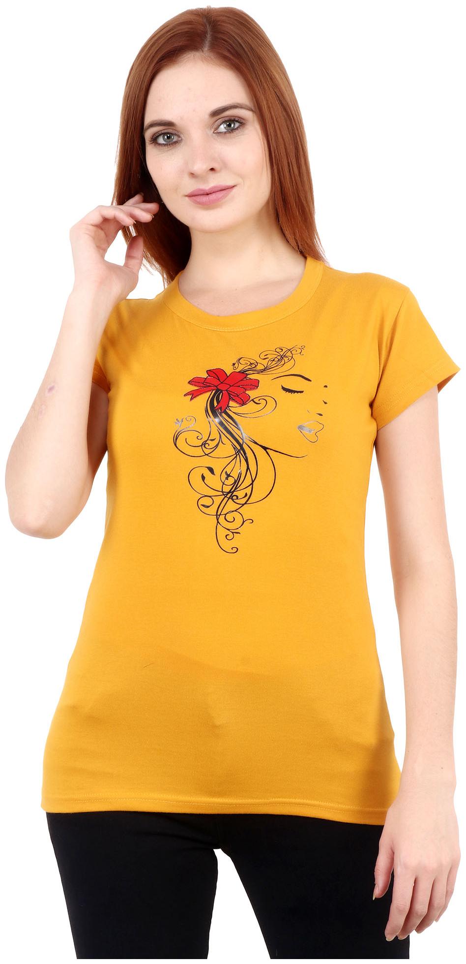 

Purplehuez Women Mustard Regular fit Round neck Cotton T shirt