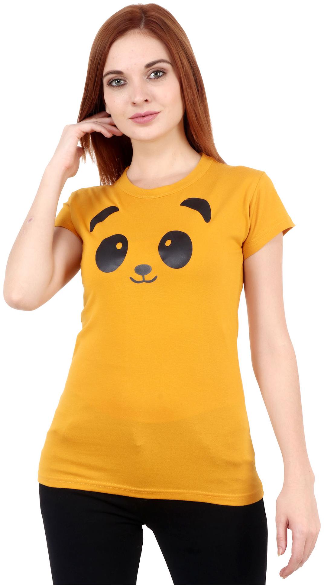 

Purplehuez Women Mustard Regular fit Round neck Cotton T shirt