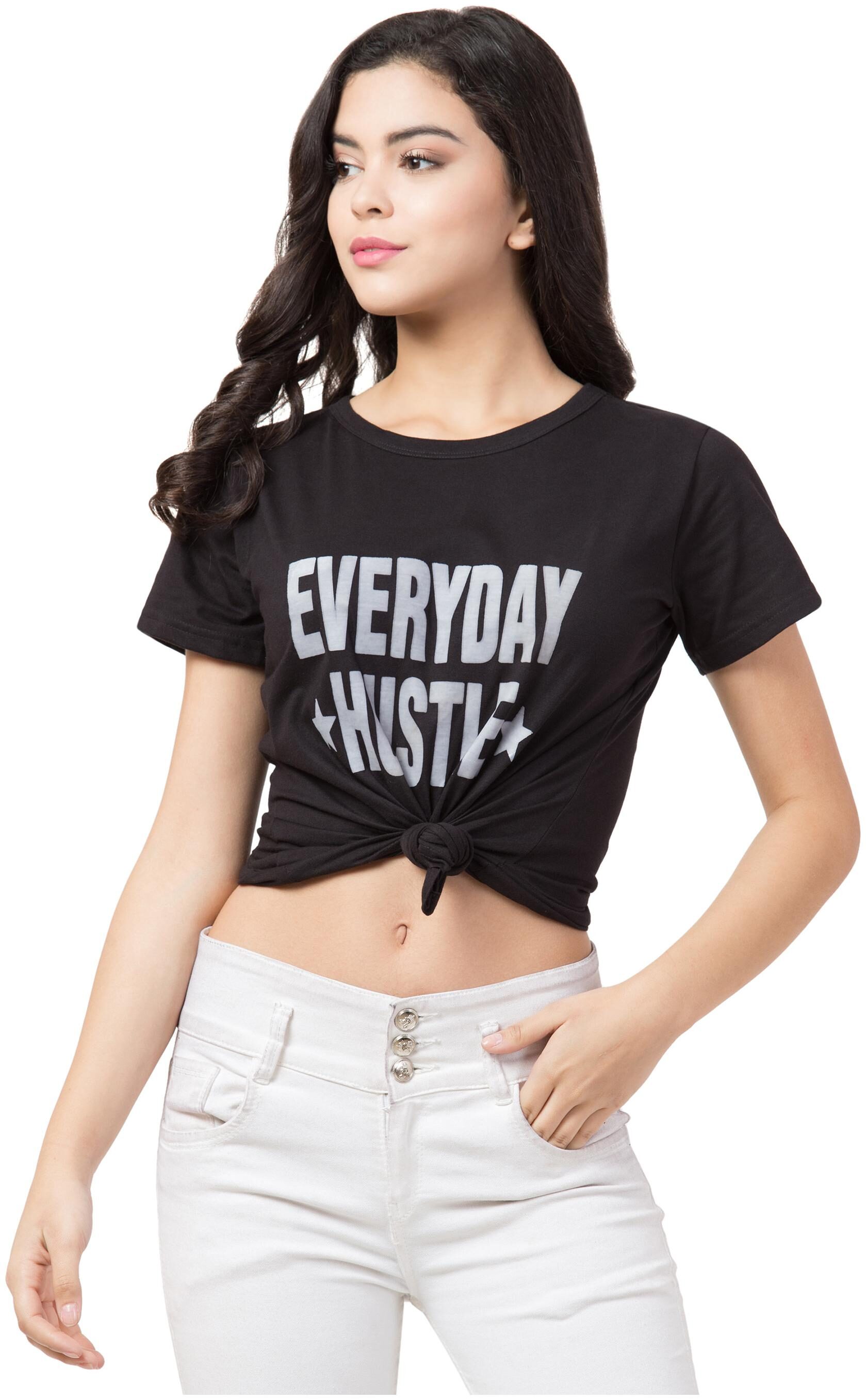 

Purplehuez Women Black Regular fit Round neck Cotton T shirt