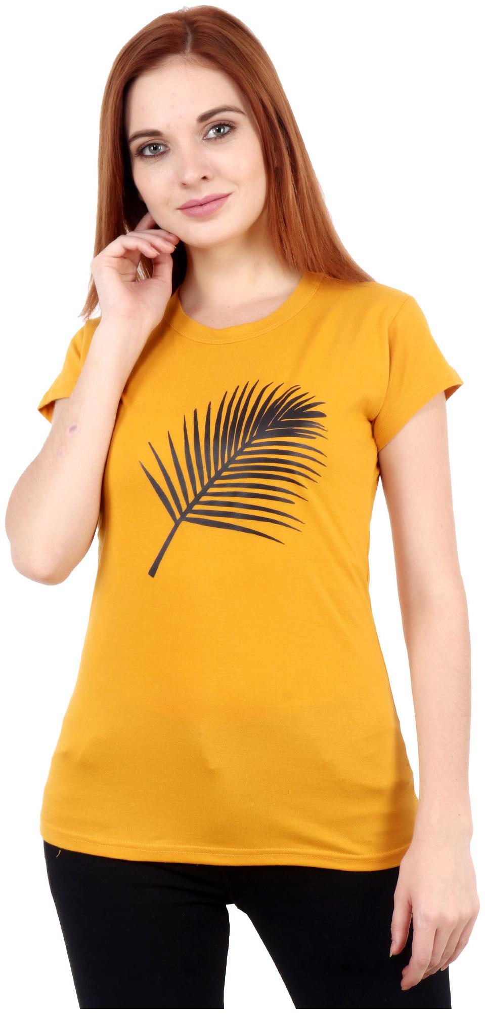 

Purplehuez Women Mustard Regular fit Round neck Cotton T shirt