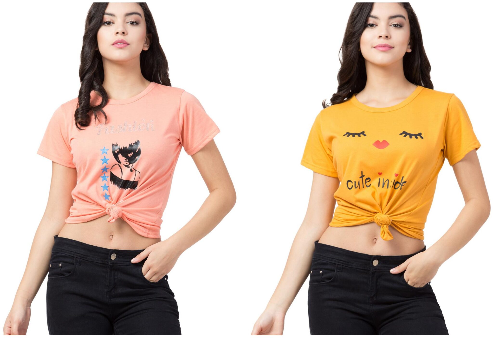 

Purplehuez Women Yellow Peach Regular fit Round neck Cotton T shirt