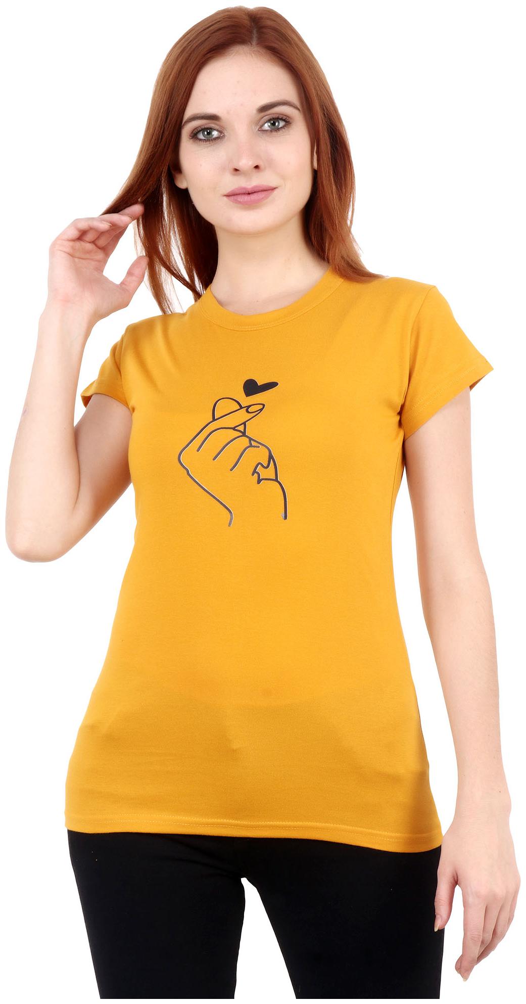 

Purplehuez Women Mustard Regular fit Round neck Cotton T shirt