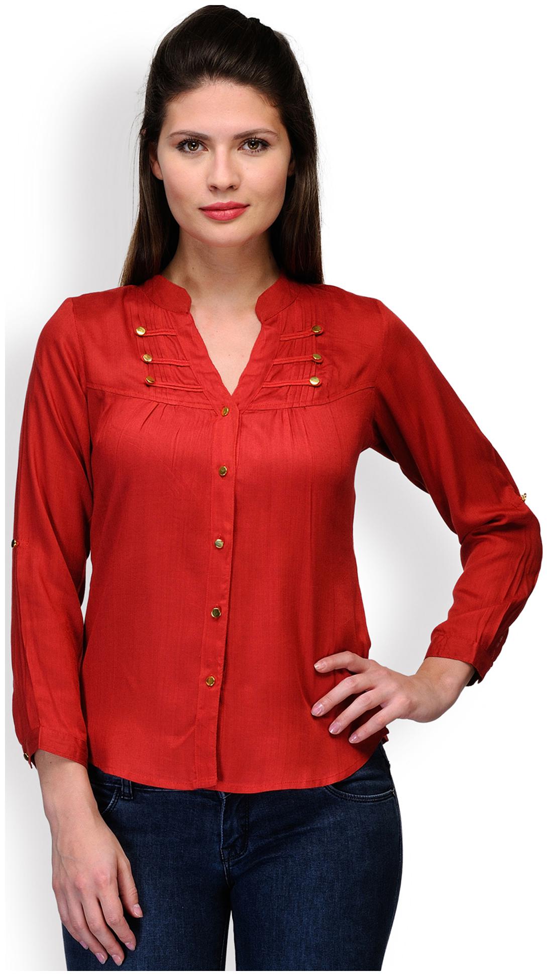 

Purplicious Women Orange Embroidered Regular Fit Shirt