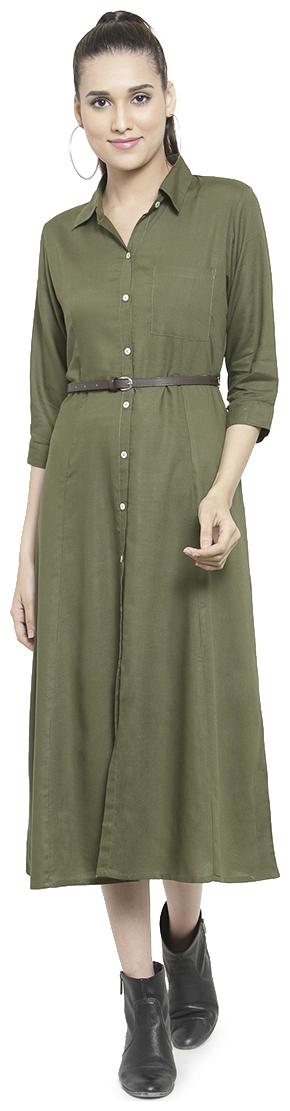 

Purplicious Green Solid A-line dress