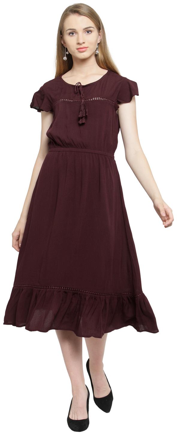 

Purplicious Brown Self design A-line dress