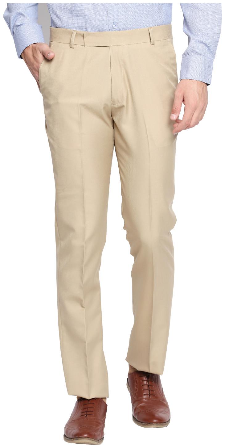 

Qamash Men Solid Regular Fit Formal Trouser - Beige