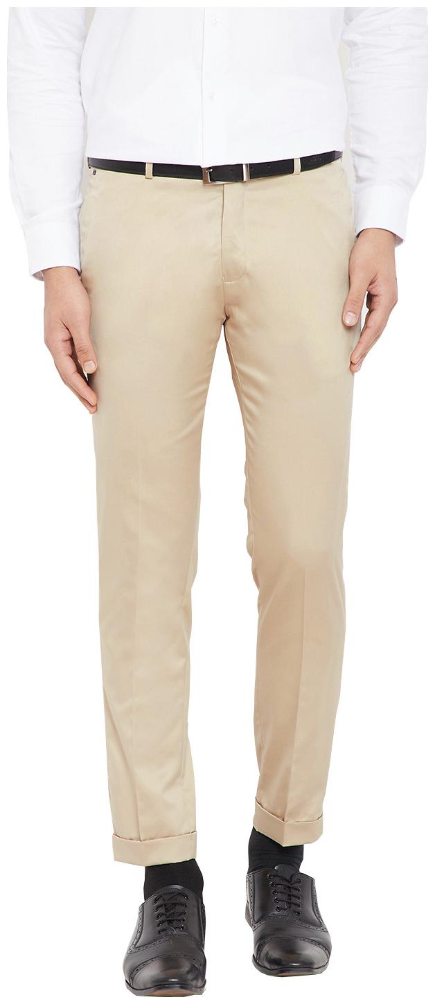 

Qamash Men Solid Regular Fit Formal Trouser - Beige