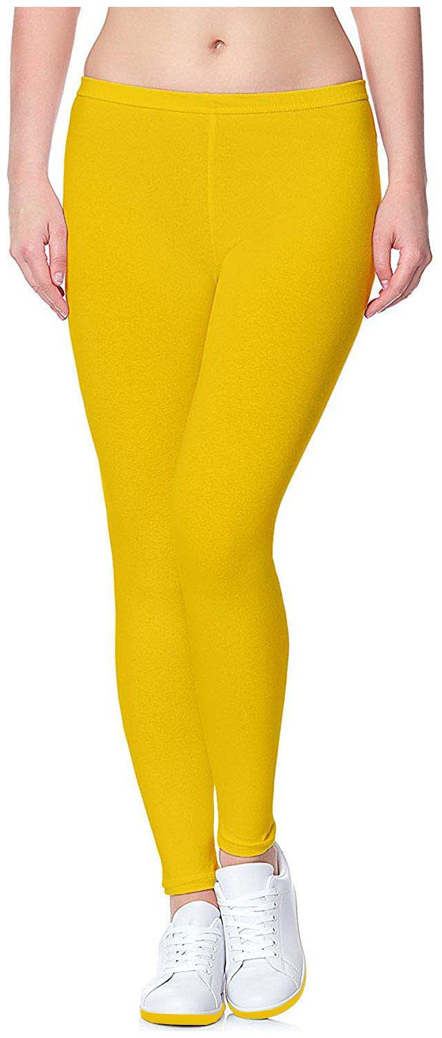 

QAMASH women s solid yellow cotton legging