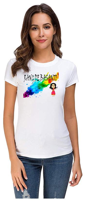 

Qamash Women White Regular fit Round neck Polyester T shirt