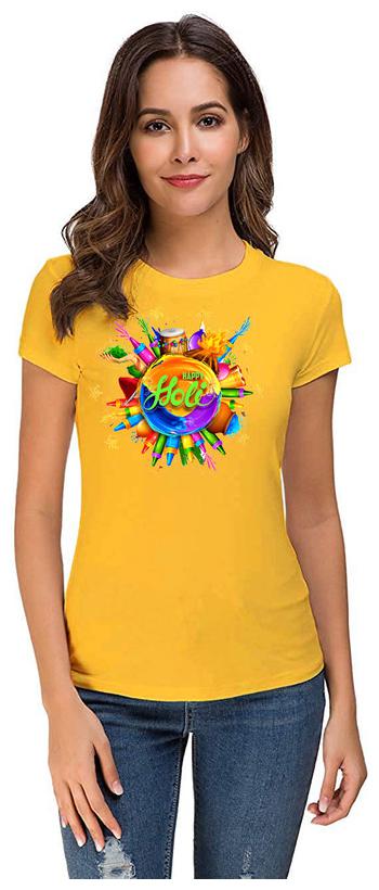 

Qamash Women Yellow Regular fit Round neck Polyester T shirt