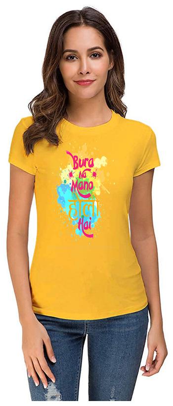 

Qamash Women Yellow Regular fit Round neck Polyester T shirt
