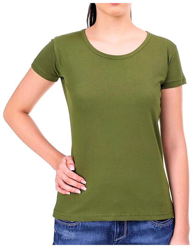 

Qamash Women s Pure Cotton Solid Comfortable T-Shirt Olive (Olive)