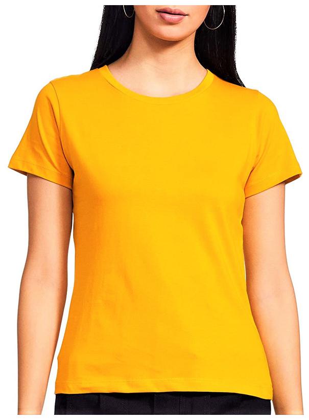 

Qamash Women Mustard Regular fit Round neck Cotton T shirt