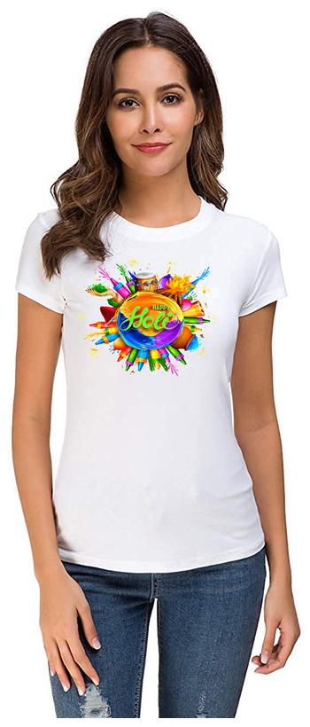 

Qamash Women White Regular fit Round neck Polyester T shirt