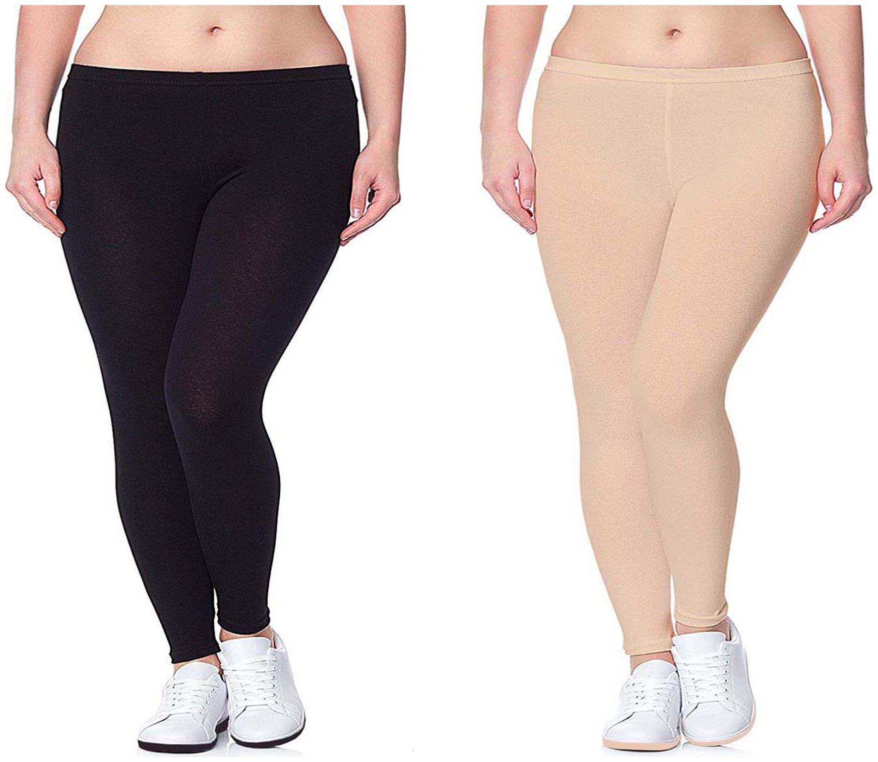 

QAMASH WOMEN S BLACK AND SKIN COLOR LEGGING COMBO MADE UP WITH SUPER SOFT TOUCH COTTON LYCRA FABRIC RUBY STITCHING