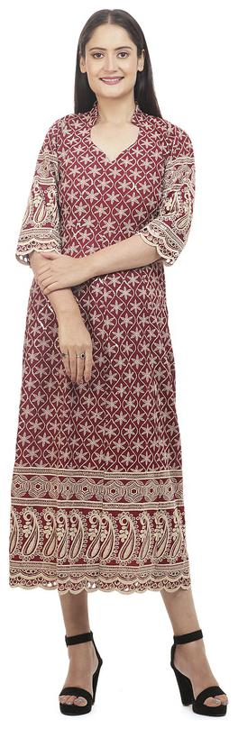 

Queenley Cotton Chikankari Maroon Kurta For Women
