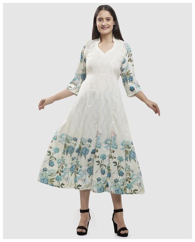 

Queenley Cotton Floral White Kurta For Women