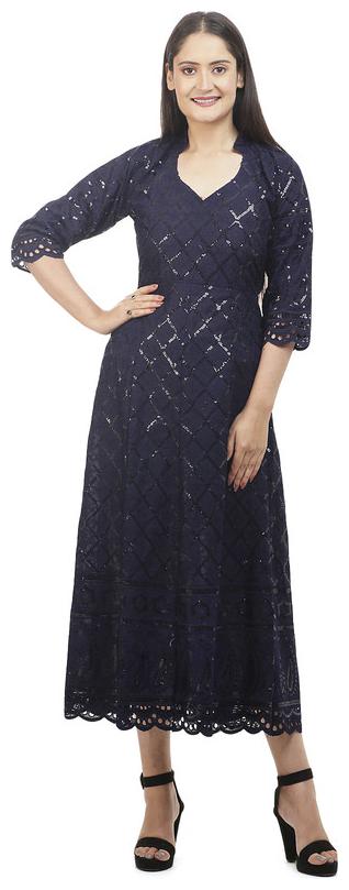 

Queenley Cotton Chikankari Navy Blue Kurta For Women