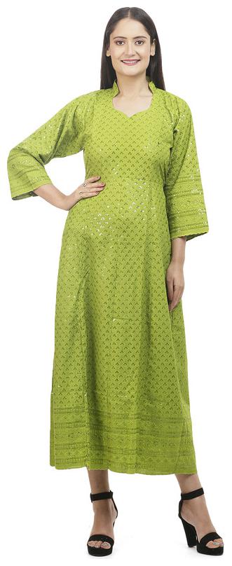 

Queenley Women Green Cotton Chikankari Kurti