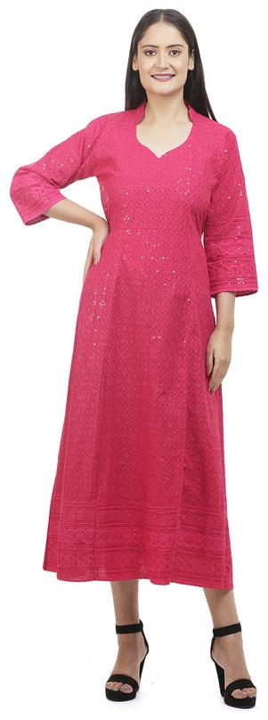 

Queenley Women Pink Cotton Chikankari Kurti